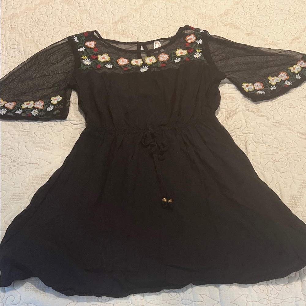 Floral Embroidered Black Dress
